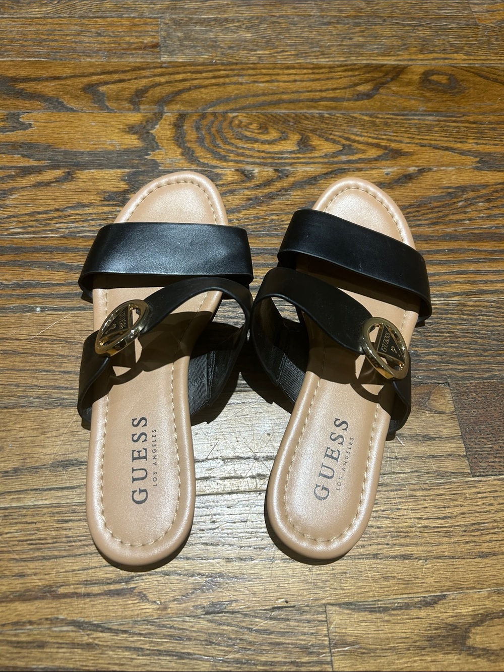 GUESS Black Slip-On Leather Mules with Gold Logo Accent